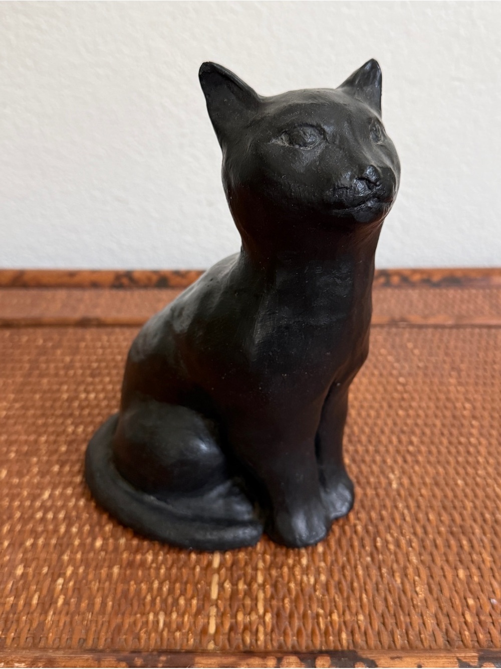 Black Cat Signed Cast Statue Pottery Sculpture